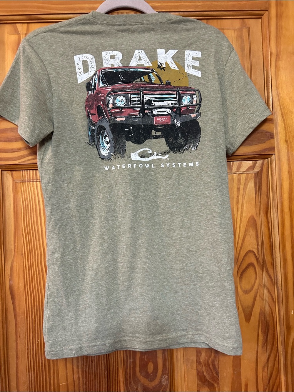 Drake Olive Short-Sleeve Tee with Red Truck Graphic